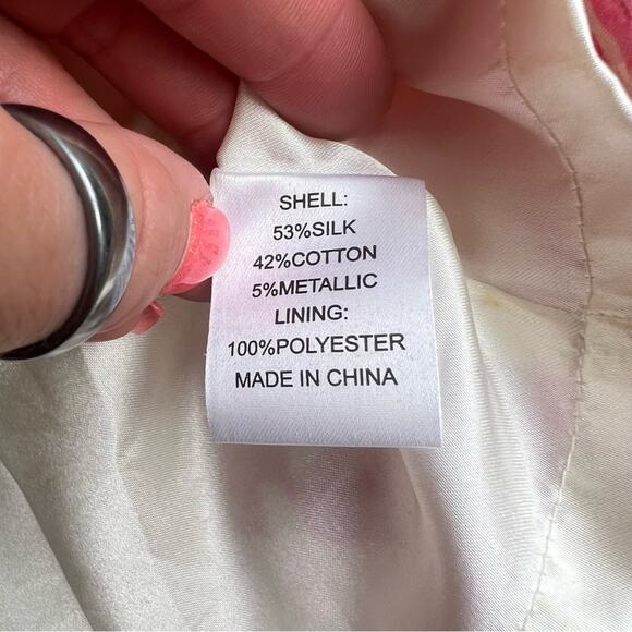 Lilly Pulitzer Pink White Strapless Silk Blend Sheath Dress Brocade Jacquard 6 - Picture 7 of 10